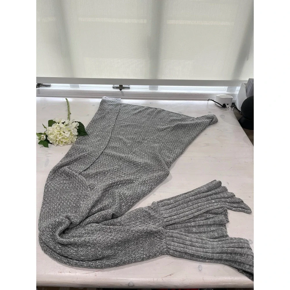 Cozy Grey Knitted‎ Mermaid Tail Blanket Adult Teen Fun Cozy Sofa Couch Wrap